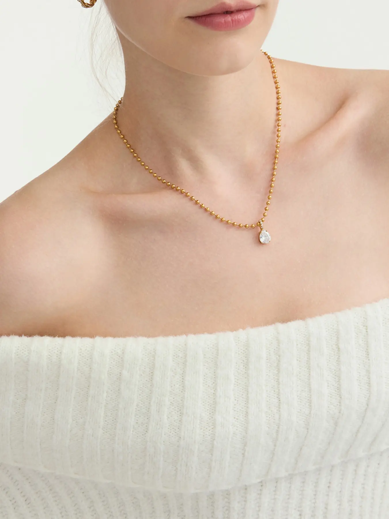 Ladies Dainty Necklace Set Accessory Necklace White Zirconium Geometric Series Pendant Bead Chain Stainless Steel 18k Gold Plated Waterproof Anti Allergy Classic Elegant Simple And High Quality Jewelry Pendant Necklaces