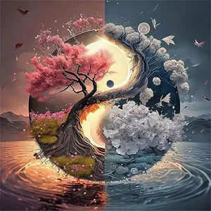 5D DIY Full Drill Diamond Painting - Diamond Painting Kit Yin Yang Tree Mosaic Canvas DIY Wall Art, Home Wall Decoration, Handmade Gifts, Suitable for Halloween, Christmas, Birthday, and Anniversary Gifts