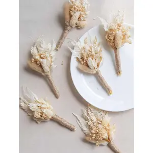 Rinlong 6Pcs Handmade Dried Flower Boutonnieres Decorative Ornaments for Special Events