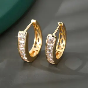 European and American Style Fashionable Elegant Copper Inlaid Zirconium Square Ear Ring Trendy All-Match Retro Geometric Ear Clip Earrings One Piece Dropshipping