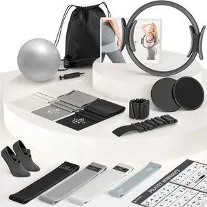 Pilates Kit, Pilates Essentials Kit for Women  Workouts, Pilates Equipment with 14.5" Pilates Ring and Ball,7 Resistance Bands,Ankle Weights,Sliders & Grip Socks for Beginners