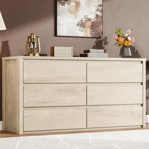 Rustic Farmhouse 6 Dresser for Bedroom,Wooden Drawer Dresser,Handle-Free Storage Cabinet with Drawers for Bedroom, Living Room and Hallway, with Anti-Tip Safety