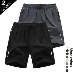 Men’s Two-Pack Athletic Shorts Set Ice Silk Quick-Dry Fabric High-Stretch Breathable Cool-Touch Design Elastic Waistband Zippered Pockets Reflective Stripes Anti-Wrinkle No Pilling Versatile for Summer Casual Sports - Tropical, Menswear tiktokshopspringgl