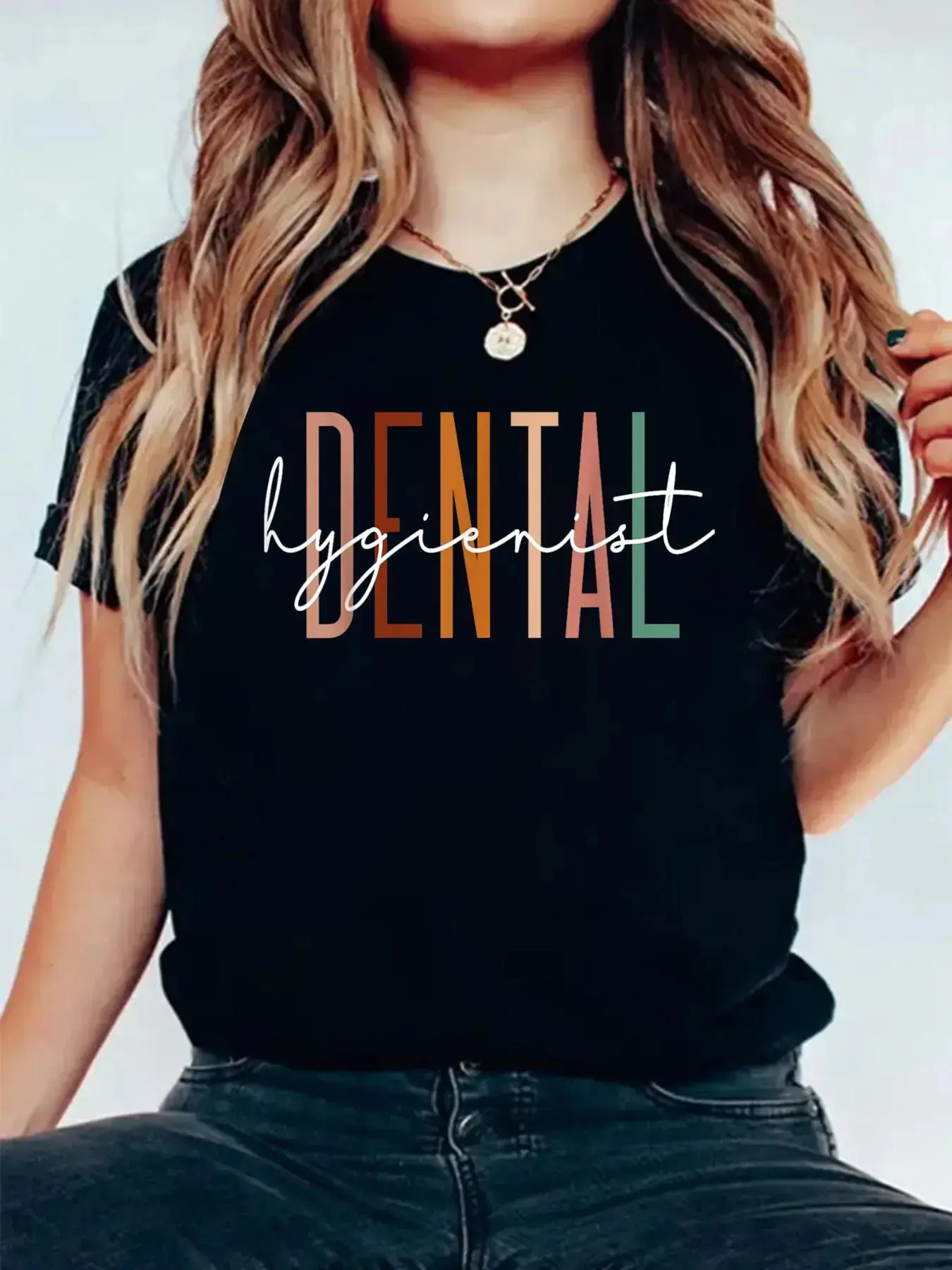 Women's Dental-Themed Graphic T-Shirt, 3XL Short-Sleeve Crew Neck Casual Loose-Fit Top, Breathable Lightweight Cotton Blend, Machine Washable, All-Season Wear for Dental Professionals, Shortsleeve