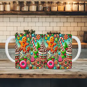 1pc  11oz ceramic mug, gingerbread man, coffee mug with handle, wine glass, tea, Valentine's Day, Mother's Day, Christmas gift (cups only) , suitable for gift-giving