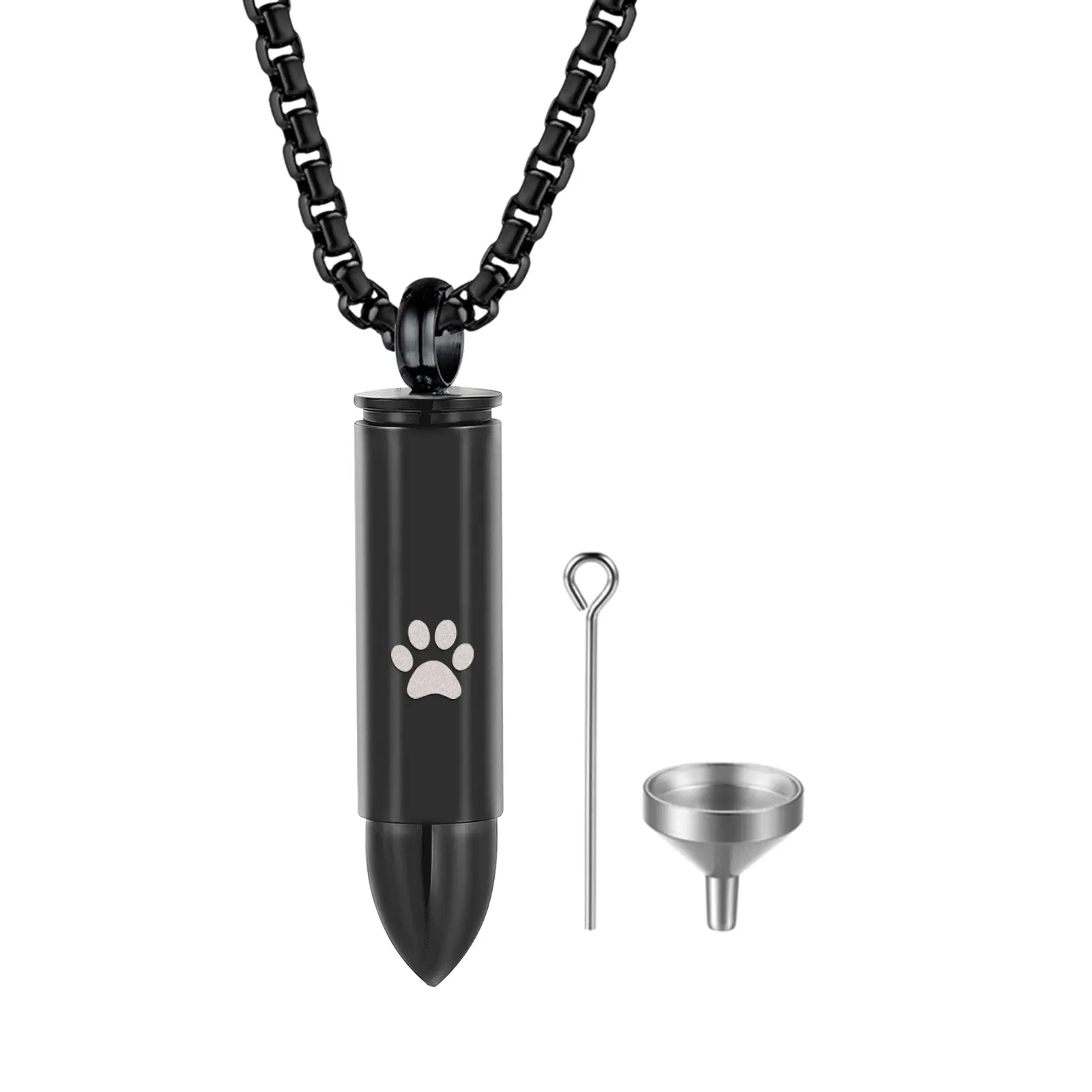 OIDEA Bullet Photo Locket Necklace - Stainless Steel Paw Print Memorial Pendant, Engravable Keepsake Jewelry with Funnel, Custom Initial Artistic Etched Handmade Metal Chain Jewelry for Women, Custom Initial Necklaces, Artistic Necklaces