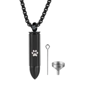 OIDEA Bullet Photo Locket Necklace - Stainless Steel Paw Print Memorial Pendant, Engravable Keepsake Jewelry with Funnel, Custom Initial Artistic Etched Handmade Metal Chain Jewelry for Women, Custom Initial Necklaces, Artistic Necklaces