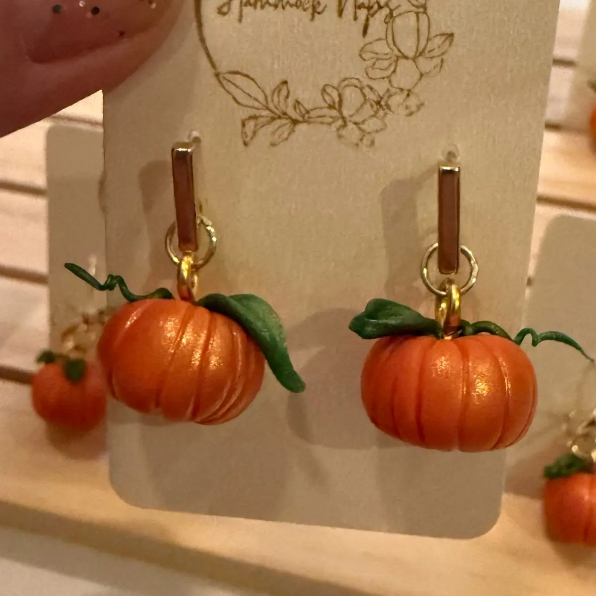 Handcrafted Polymer Clay Pumpkin Earrings by Hammock Naps