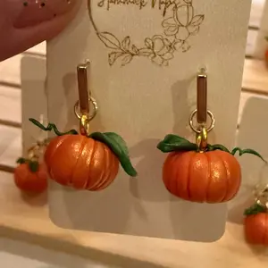Handcrafted Polymer Clay Pumpkin Earrings by Hammock Naps