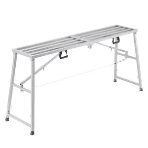 fathersdaygift VEVOR Work Platform, 4 Gear Adjustable Height, Folding Alloy Steel Step Ladder, Portable Scaffolding Platform, 880 lb Load Capacity, Non-Slip Rubber Feet, Drywall Painting Stool, Cleaning Washing