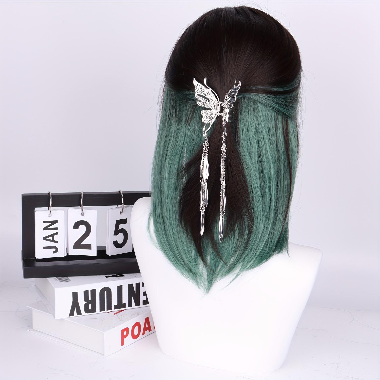 Dark Black Green Mixed 16-Inch Short Bob Straight Wig with Bangs, High-Density Synthetic Hair, Rose Net Cap for Halloween, Christmas, Cosplay & Parties