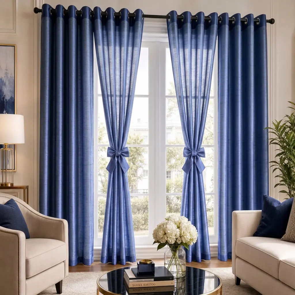 4-Panel Faux-Silk Window Drapes, Dual Hanging Grommet Top/Rod Pocket Top, Luxury Light-Filtering Curtains for Living Room/Bedroom, Multiple Sizes & Colors, FK01 FK88