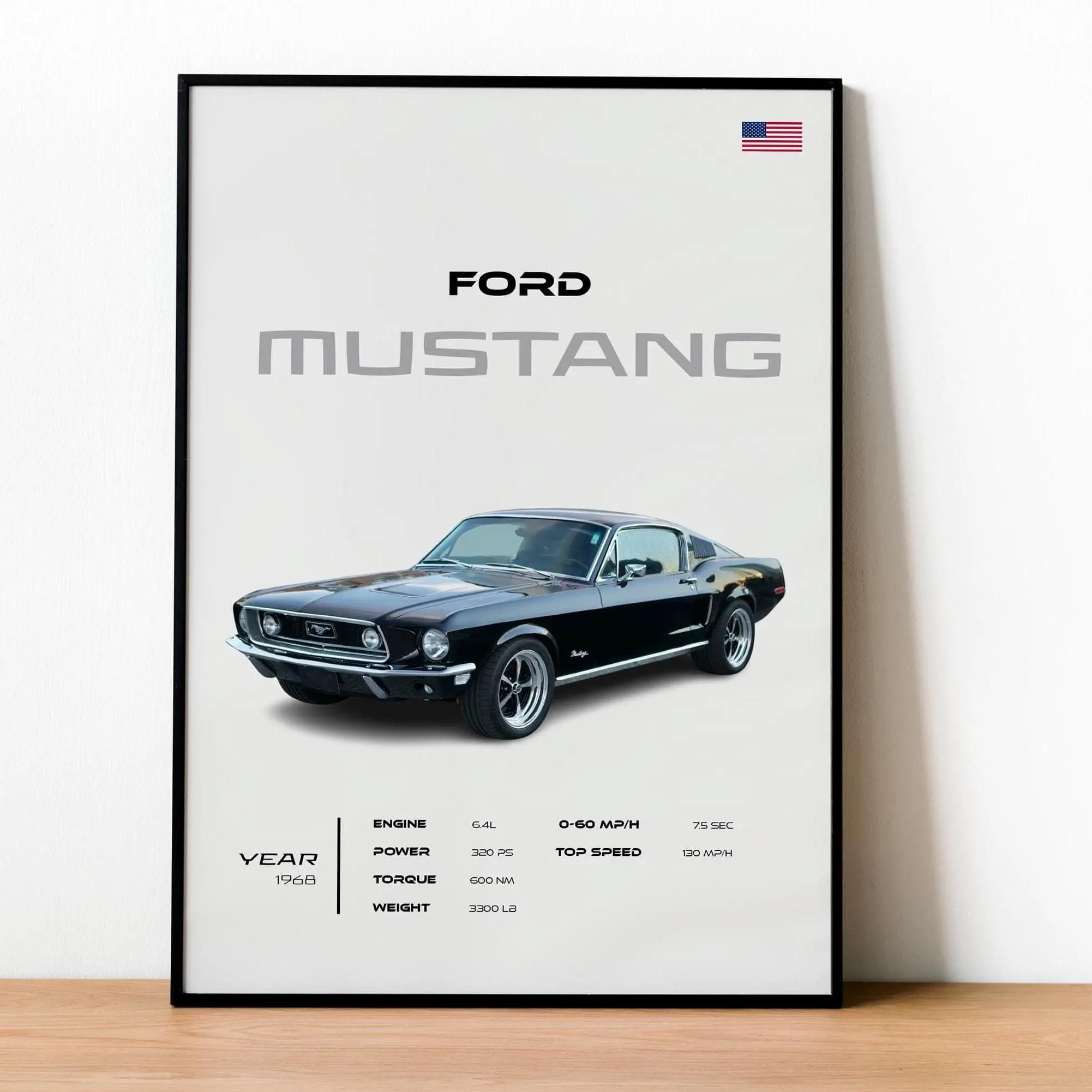 1968 Ford Mustang Poster, Classic Muscle Car Wall Art, Vintage Automotive Decor