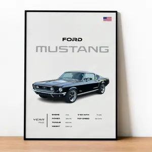 1968 Ford Mustang Poster, Classic Muscle Car Wall Art, Vintage Automotive Decor
