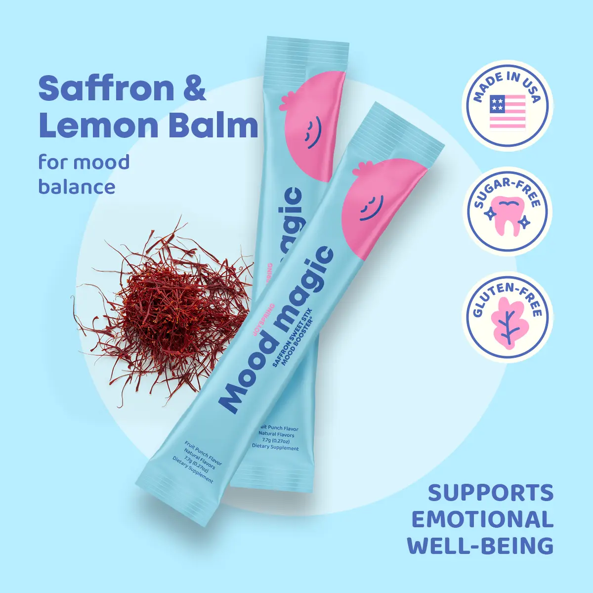JoySpring Mood Saffron Natural Pixie Stick 25 Pack – Saffron Supplement | Unprocessed Mood Booster Support, Emotional Balance, Stress Relief, and Mental Clarity