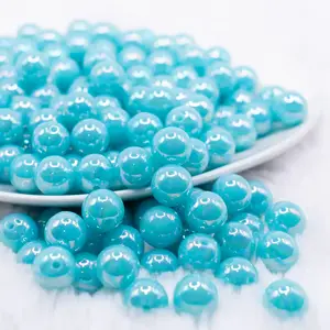 12mm Medium Blue Neon AB Solid Acrylic Bubblegum Beads