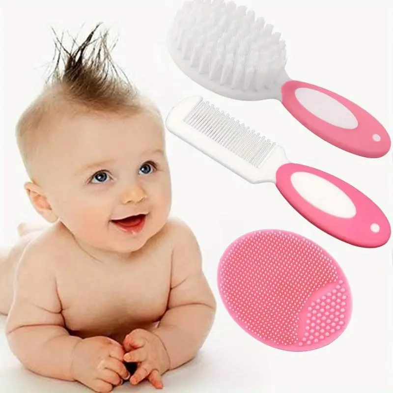 Baby Hair Brush, Cradle Cap Brush, Baby Hair Comb, Baby Hair Brush and Comb Set for Newborns & Toddlers, Baby Brush Soft Bristles, Ideal for Cradle Cap, Perfect Baby Registry Gift (Pink), Care Kit