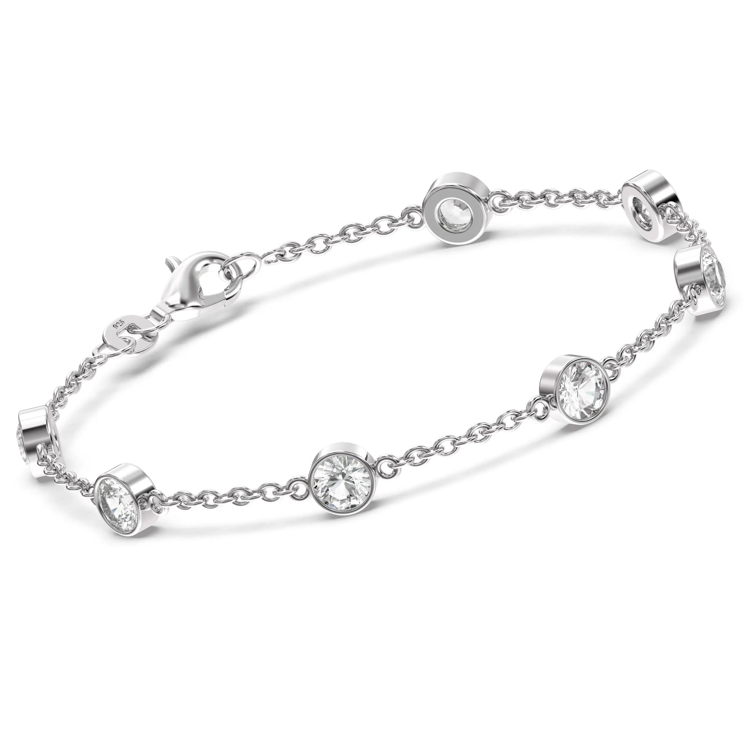 Lecalla Bracelet for Women's Fashion, Minimalist 925 Sterling Silver with Bezel-Set Cubic Zirconia Stations, Cable Chain 7.5 Inches