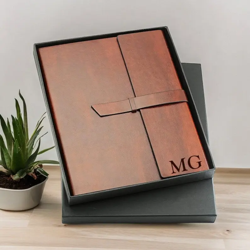 [Custom in Description] Personalized LEATHER PORTFOLIO Padfolio Notebook Organizer Custom Engraved Fathers Day Gifts for Dad Men Him Son Boyfriend Teacher Corporate
