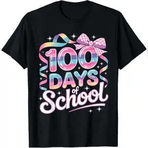 100th Day Of School Coquette Bow 100 Days Of School Teacher T-Shirt Comfy Everyday T-Shirt