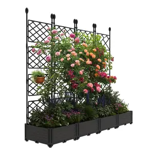 7 PCS Raised Garden Bed with Trellis, 116" W x 63" Tall Plastic Planter Box, Outdoor Vertical Garden for Climbing Plants, Built-in Privacy Screen, Sturdy & Lightweight for Patio, Balcony & Backyard