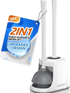 2-in-1 Toilet Plunger & Brush Combo Cleaning Tool with Ventilated Holder, Heavy-Duty Set for 5.3-in Toilet Drains, White 1-Pack Home Bathroom Supply