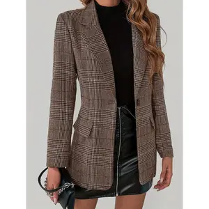 Vintage Plaid Button Front Collared Blouse, Retro Style Women's Top, One-Button Design, Fashionable & Comfortable, Perfect for Casual Wear