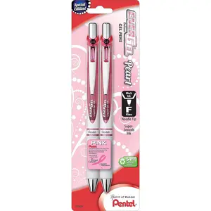 Pentel Pink BCA EnerGel Pearl Deluxe RTX Liquid Gel Pen, 0.5mm, Fine Line, Needle Tip (BLN75WBP2PA) by Pentel