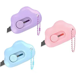 Box Cutters - 3 Pack Retractable Letter Opener for Key Chain, Pocket Bag, and Envelope Mail - Adorable Cloud Tiny Paper Cutter for Girls and Boys Cutting Supplies Classroom Supplies Home Office Multifunctional Stationery