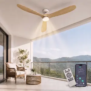 52-inch remote-controlled ceiling fan with light, modern wooden outdoor ceiling fan, three-blade propeller indoor ceiling fan, suitable for farmhouse patios, living rooms, bedrooms, gazebos (natural wood color).