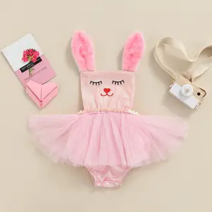 Infant Toddler Baby Girl Easter Outfits Sleeveless Dress Romper Bunny Jumpsuit Halter Sequin Bodysuit Clothes  Gift