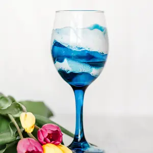Schafer Art Studio Hand-Painted Ocean Theme Wine Glass 14 oz with Stem Drinkware