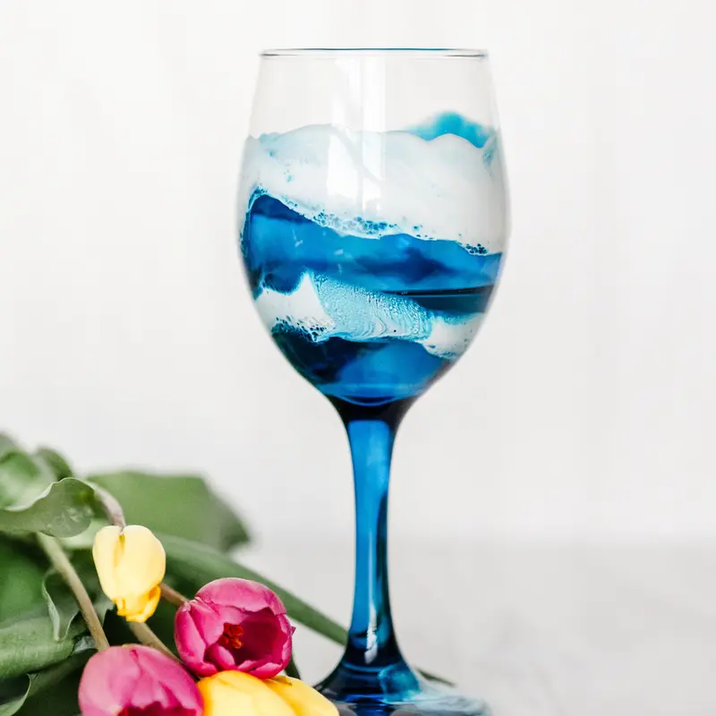 bubble glass wine glasses Bubbly Teal Wine Glass, 18oz
