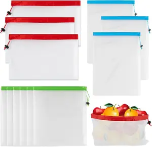 12 count  Produce Bags - Mesh Produce Bags Drawstring  Washable Vegetable Storage Bags Refrigerator Keep Fresh Grocery  Fruits Veggie Green Net Bag  Storage Zero  Shop