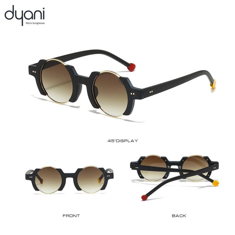 Dyani The Orbit Retro Sunglasses - Round Gold Gradient Lenses & Black Polycarbonate Frame with Red & Gold Temple Tips UV400 Protection Unisex Design