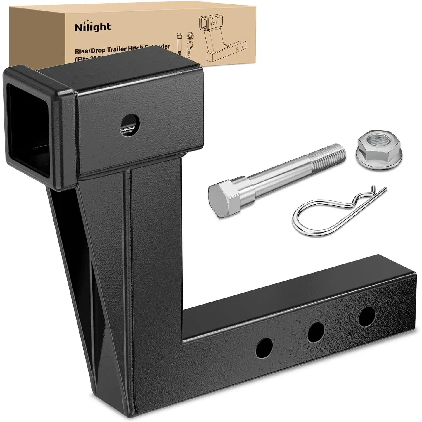 Trailer Hitch Extension Riser for 2 Inch Receiver with 8 Inch Rise or Drop with Bolt Nut Clip 10,000 lbs Capacity Adjustable Extend 4.7 Inch 6.7 Inch 8.6 Inch Length Black Coated for Class I-VI Receivers