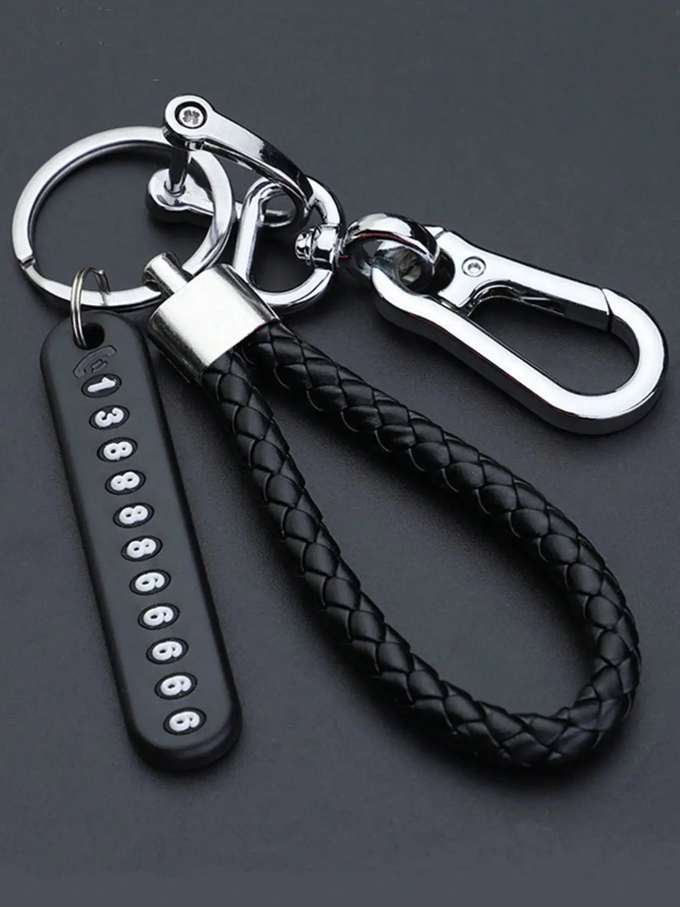 Mini Lock Shape Keychain with Anti-Loss Feature, Stylish Portable Keyring with Multi-Function Rope, Includes Phone Number Card and PU Leather Weave