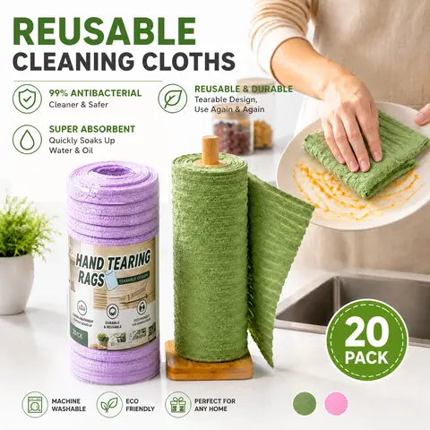 Tearable Reusable Plush Cleaning Cloth Roll,Washable Absorbent Household Cleaning Towels for Tableware,Cooktop,Glass,Cabinet