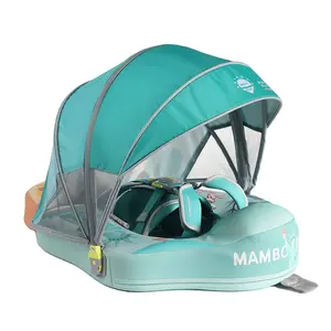 Mambobaby Non-Inflatable New York-Themed Baby Swim Float with Detachable Canopy, UPF 50+ Sun Protection, 5-Point Safety System, Dual-Position Float for Babies 3-24 Months
