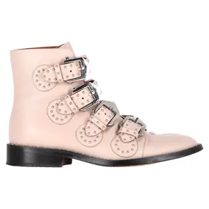 Pre-owned Givenchy Women's  Givenchy Buckle Detail Studded Ankle Boots in Light Pink Leather by Rebag