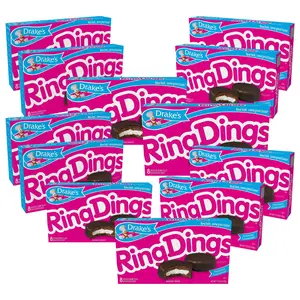 Drake's Ring Dings, 12 Boxes, 96 Individually Wrapped Ring-Shaped Devils Food Cakes