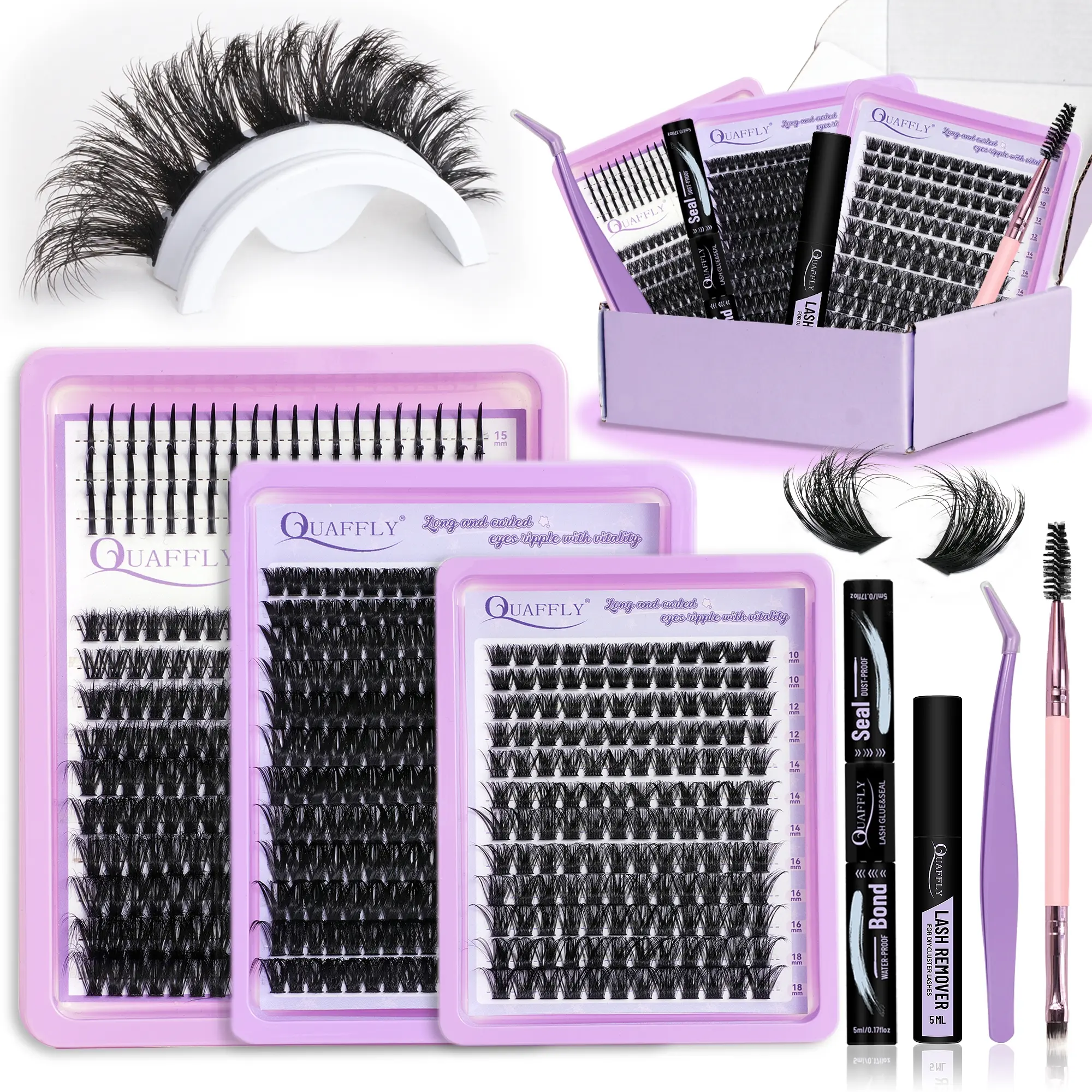 Lash Clusters Kit Volume Eyelash Clusters Extension Kit Spike Lash 3 packs Individual Lashes Clusters with Lash Bond & Seal Remover Tweezer Dual-Ended Brush DIY Lash Extension Kit At Home Eyelash Extension Tweezers Diy Lash Tools Diy Eyelash Extensions