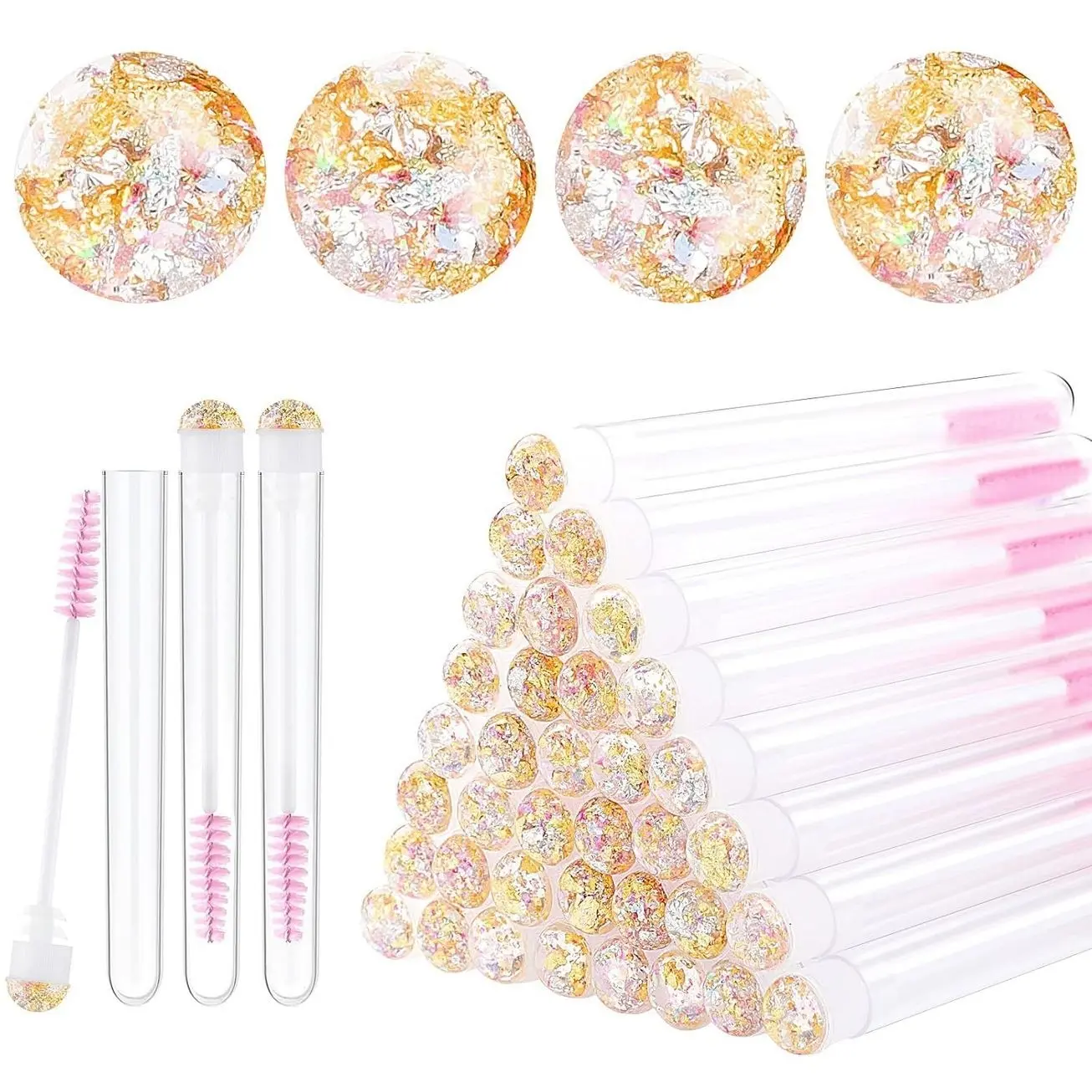20pcs Eyelash brush Lash Wand Makeup tool Eyelash Extension supplies Cleaning brush Diamond Mascara foil pink
