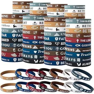 Bible Verse Bracelets – 20 Pcs Silicone Bracelets Bulk Jesus Bracelets – Cute Christian Bracelet Colored Wristbands – Comfortable and Lightweight – Perfect Religious Gifts for Men, Women