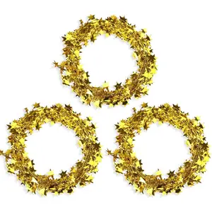 75 Feet Star Tinsel Garlands with Wire, Christmas Star Wire Garland Decorations for Xmas Tree Home Wedding Birtahday Party Festive Ornament, Golden, 3 Pack