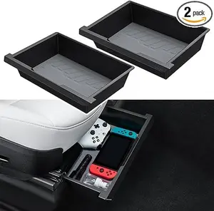HALOBLK 2 Pack Waterproof Under Seat Storage Box Organizer, Upgraded 2-in-1 Underseat Hidden Tray for Tesla Model Y 2024-2021