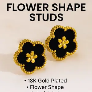 Jewelco 18K Gold Plated Floral Stud Earrings Elegant Garden Glam Design for Adults Lightweight & Durable Black & Gold Jewelry Tok Affordable Luxury Gift For Her OOTD Accessories