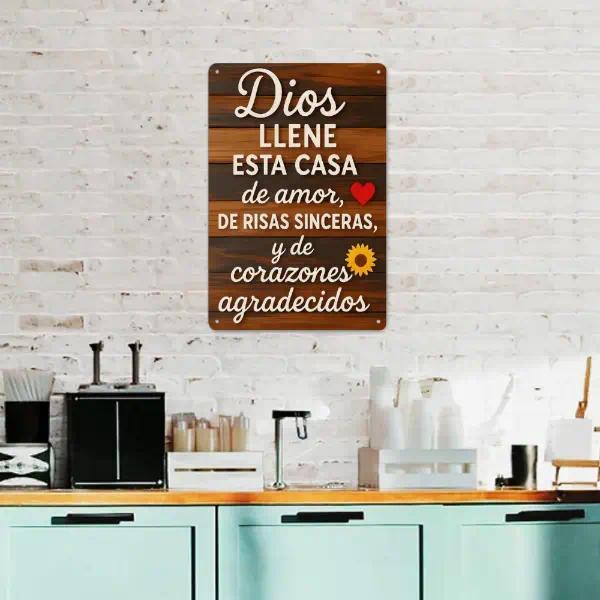 8x12in Traditional Spanish Religious Metal Tin Sign - Dios Llene Esta Casa Rusted Edge Farmhouse Decorative Wall Plaque, Christian Indoor Kitchen Home Accessory, Housewarming Faith Gift for Spanish-Speaking Families