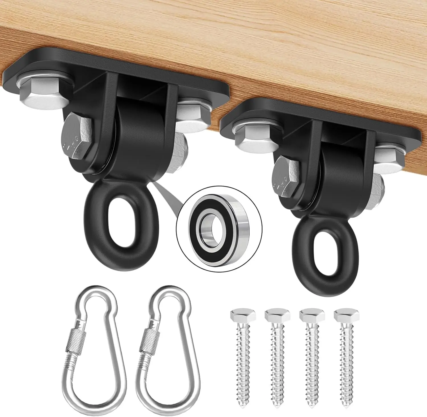 Swing Hangers with Bearing, Heavy Duty Porch Swing Hanging Kit for Outdoor Playground Tree Indoor Ceiling Mount Hardware Brackets Hooks for Yoga Hammock Punching Bag Accessories