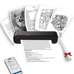 Portable Printers Wireless for Travel, Wireless Thermal Printer Support A4&A5 Thermal Paper, A4 folded paper, tattoo paper, Inkless Mobile Printer suitable for office, home, school, travel, Smartphone Photo Printer, Portable Wifi Printer